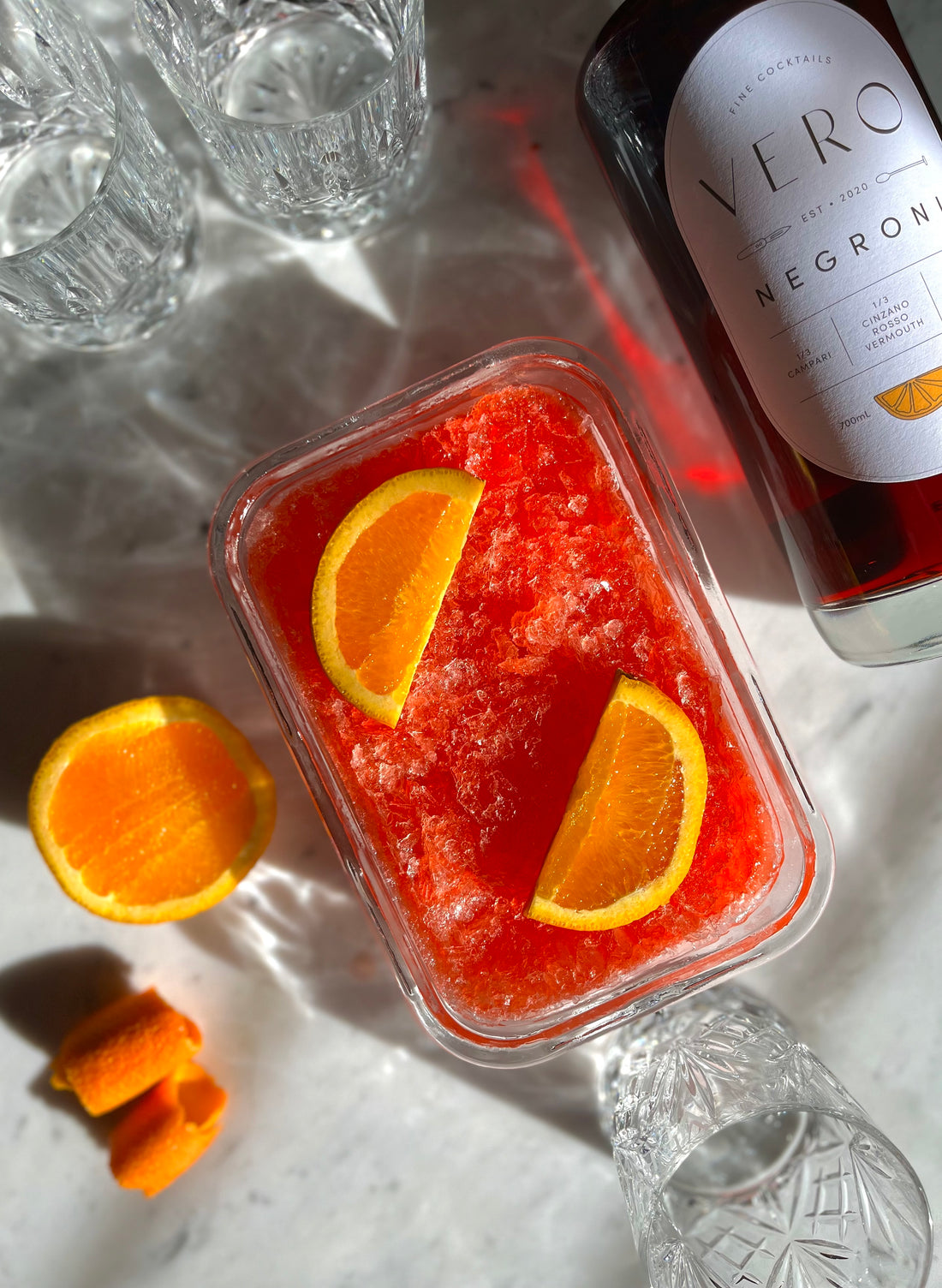 Negroni granita using Vero negroni bottle cocktail