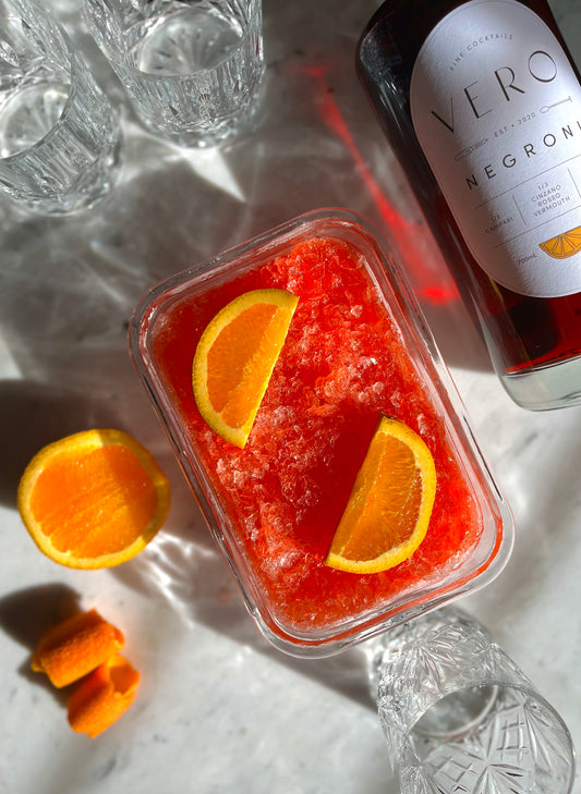 Negroni granita using Vero negroni bottle cocktail