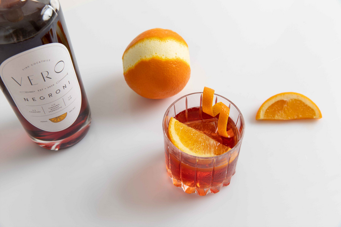 Vero Cocktails Bottled Negroni is a Premium Bottled Cocktail that has been Pre-Batched to Perfection