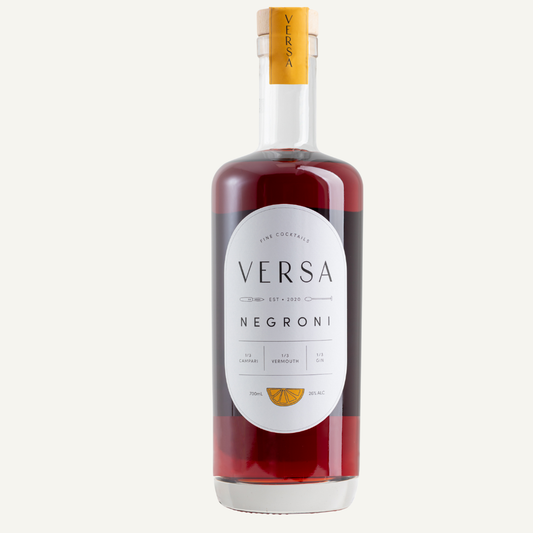 Bottle of Versa Negroni on a white background